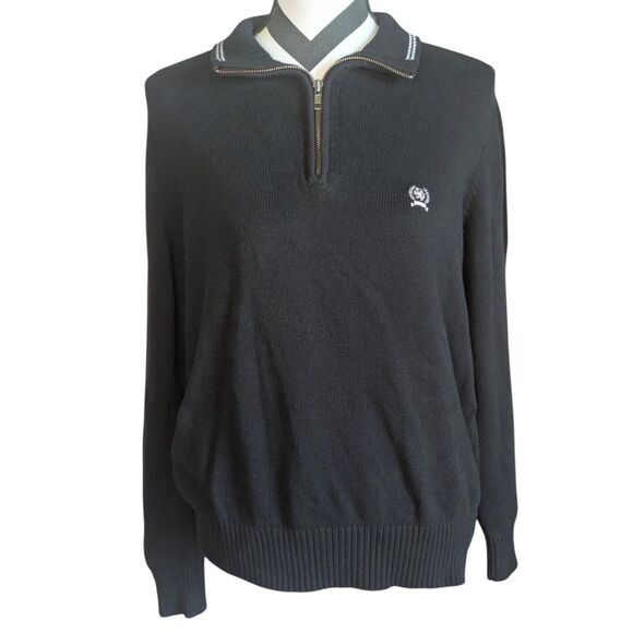 Vintage Tommy Hilfiger Crest 1/4 Zip Pullover Sweater M Men's Black Knit - Picture 1 of 5